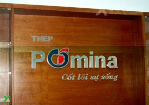 Backdrop chữ inox + vách gỗ công ty thép Pomina