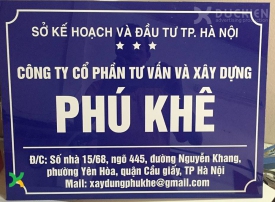 Biển công ty mica xanh tím, dán decal trắng